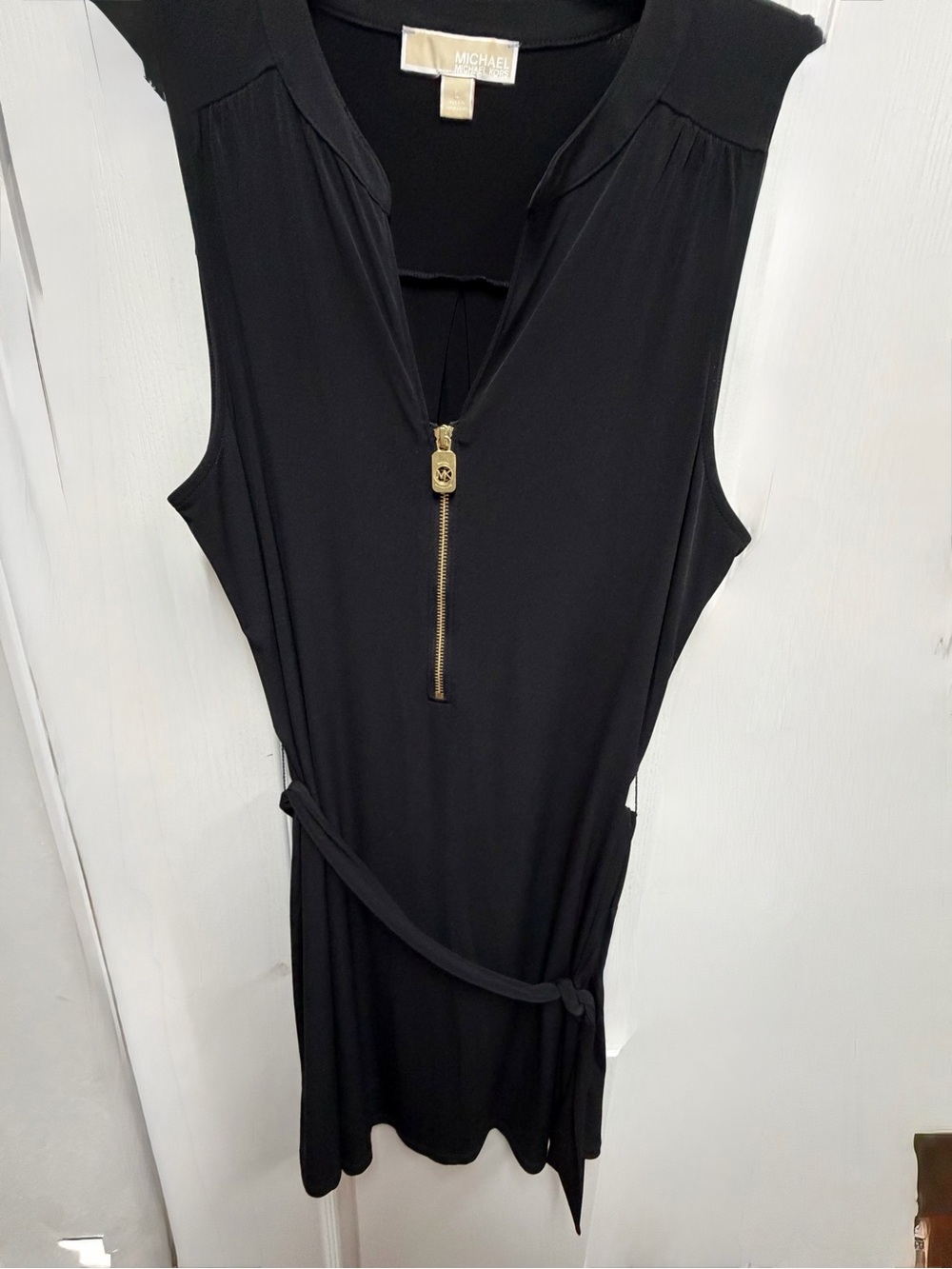 MICHAEL Michael Kors Black Sleeveless Zip Dress with Self-Tie Waist